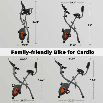 Folding Exercise Bike Magnetic Stationary Recumbent Bike 3 in 1 Adjustable Arm Resistance Bands for Home Use