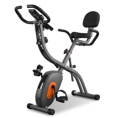 Folding Exercise Bike Magnetic Stationary Recumbent Bike 3 in 1 Adjustable Arm Resistance Bands for Home Use