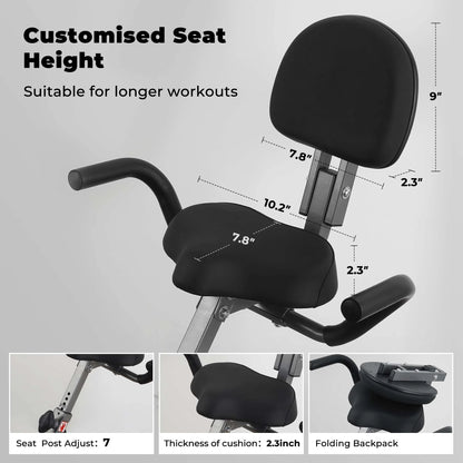 Folding Exercise Bike Magnetic Stationary Recumbent Bike 3 in 1 Adjustable Arm Resistance Bands for Home Use